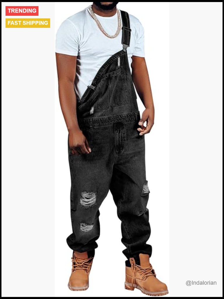 Men's Denim Bib Overall Ripped Distressed Jean Fashion Casual Adjustable Strap